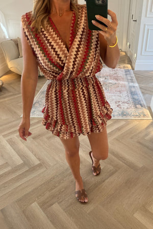 BROWN AND RED ZIG ZAG PLAYSUIT
