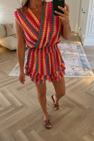 PINK AND EMERALD GREEN ZIG ZAG PLAYSUIT