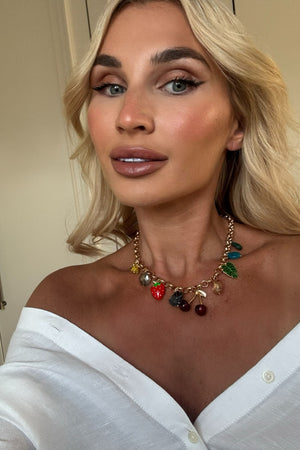 GOLD ROUND LINKS NECKLACE WITH COLOUR MULTI CHARMS