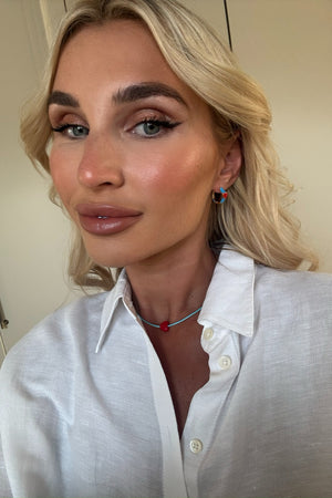 BLUE EARRINGS WITH RED HEART