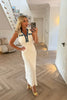 WHITE SLEEVLESS MIDAXI DRESS WITH DENIM TRIM