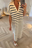 CREAM AND NAVY STRIPE KNITTED DRESS
