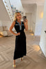 BLACK SLEEVLESS MIDAXI DRESS WITH DENIM TRIM