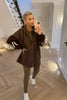 BROWN CASUAL KNIT SLEEVE SWEAT LONG JACKET