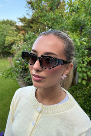 BLACK TORTOISESHELL OVAL SUNGLASSES