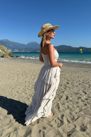 CHAMPAGNE COTTON TIERED MAXI DRESS