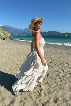 CHAMPAGNE COTTON TIERED MAXI DRESS