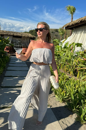 BEIGE PLEATED TROUSER CO-ORD