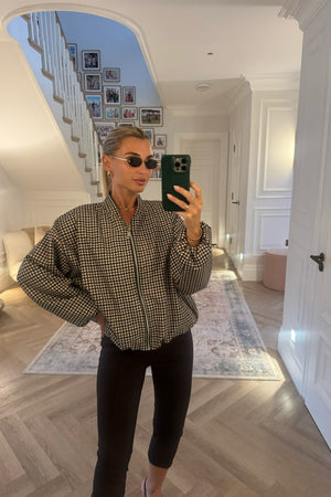 BROWN CHECKED BOMBER JACKET