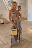 BROWN AND WHITE STRIPE CUT OUT MAXI DRESS