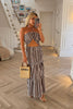 BROWN AND WHITE STRIPE CUT OUT MAXI DRESS