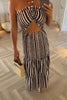 BROWN AND WHITE STRIPE CUT OUT MAXI DRESS