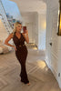 BROWN STRETCH LACE MAXI SKIRT CO-ORD