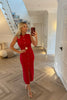 RED FINE RIBBED KNITTED MIDI DRESS