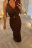 BROWN STRETCH LACE MAXI SKIRT CO-ORD