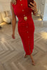 RED FINE RIBBED KNITTED MIDI DRESS