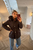 BROWN JACKET WITH FAUX FUR HOOD