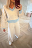 LIGHT OATMEAL WITH BLUE TRIM SOFT KNIT CO-ORD