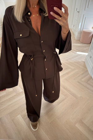 BROWN SILKY TROUSER AND JACKET CO-ORD