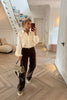 BROWN STRETCH DENIM WIDE LEG JEANS