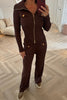 BROWN RIBBED KNIT TROUSER CO-ORD