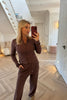 BROWN SOFT RIBBED LONG SLEEVE TOP AND TROUSER CO-ORD
