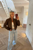 PREMIUM BROWN SUEDETTE QUILTED BOMBER JACKET