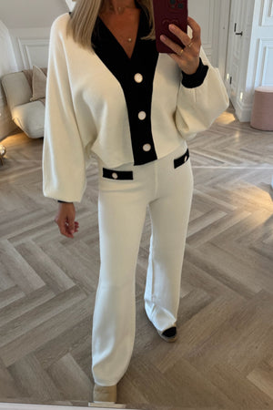 SUPER SOFT CREAM AND BLACK CARDIGAN AND TROUSER CO-ORD