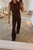 BROWN WITH WHITE TRIM SOFT KNIT CO-ORD