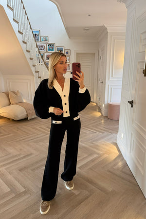 SUPER SOFT BLACK AND CREAM CARDIGAN AND TROUSER CO-ORD