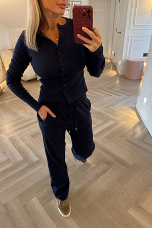 NAVY SOFT RIBBED LONG SLEEVE TOP AND TROUSER CO-ORD