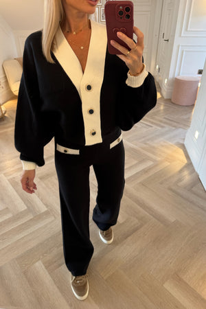 SUPER SOFT BLACK AND CREAM CARDIGAN AND TROUSER CO-ORD