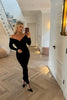 BLACK RIBBED KNITTED OFF THE SHOULDER DRESS
