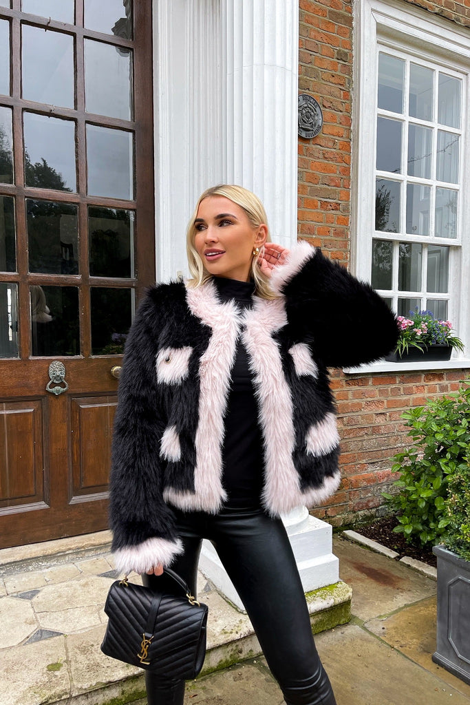 MYNELLY PREMIUM BLACK AND PINK FAUX FUR JACKET – Minnies Boutique